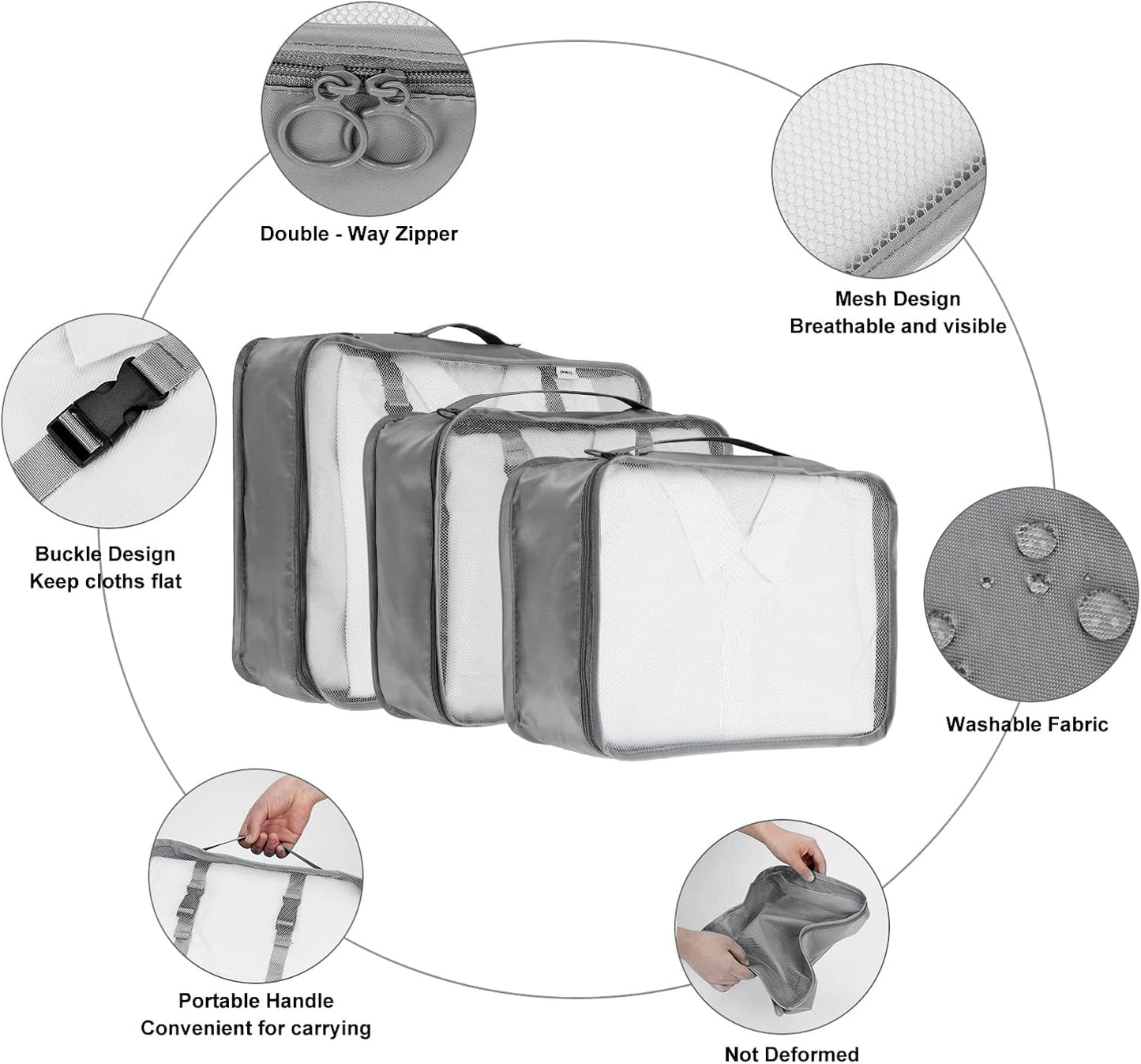TAMOWA Organizer Suitcases Set of 9, Travel Cube Packing Cubes, Cosmetics Clothing Underwear Footwear Organizers Sacks Storage Suitcase Set, grey