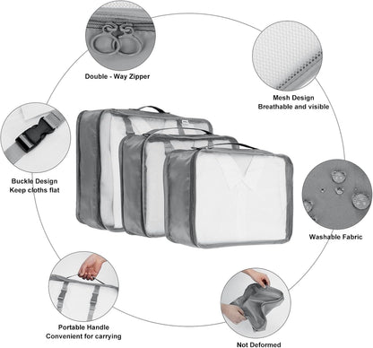 TAMOWA Organizer Suitcases Set of 9, Travel Cube Packing Cubes, Cosmetics Clothing Underwear Footwear Organizers Sacks Storage Suitcase Set, grey