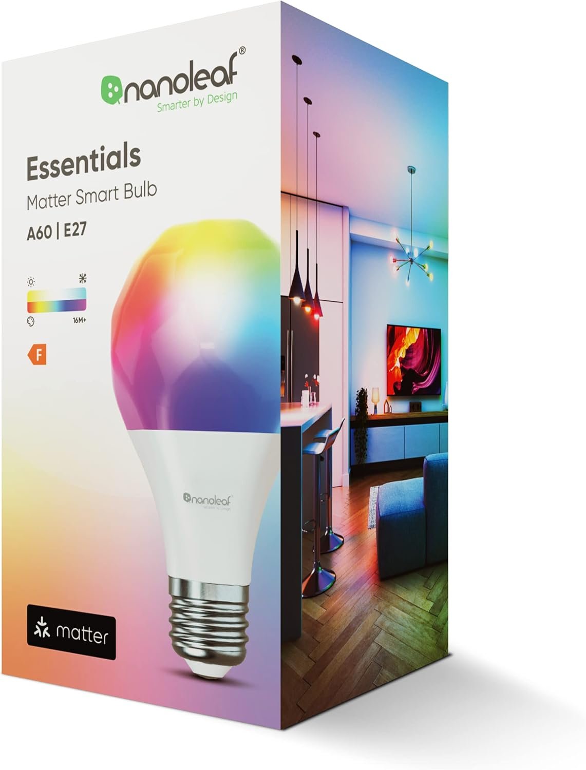 Nanoleaf Matter Essentials E27 LED Bulb, RGBW Dimmable Smart Bulb - Matter Over Thread, Bluetooth Colour Changing Light Bulb, Works with Google Apple, Room Decor & Gaming