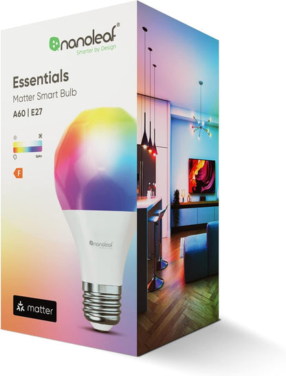 Nanoleaf Matter Essentials E27 LED Bulb, RGBW Dimmable Smart Bulb - Matter Over Thread, Bluetooth Colour Changing Light Bulb, Works with Google Apple, Room Decor & Gaming
