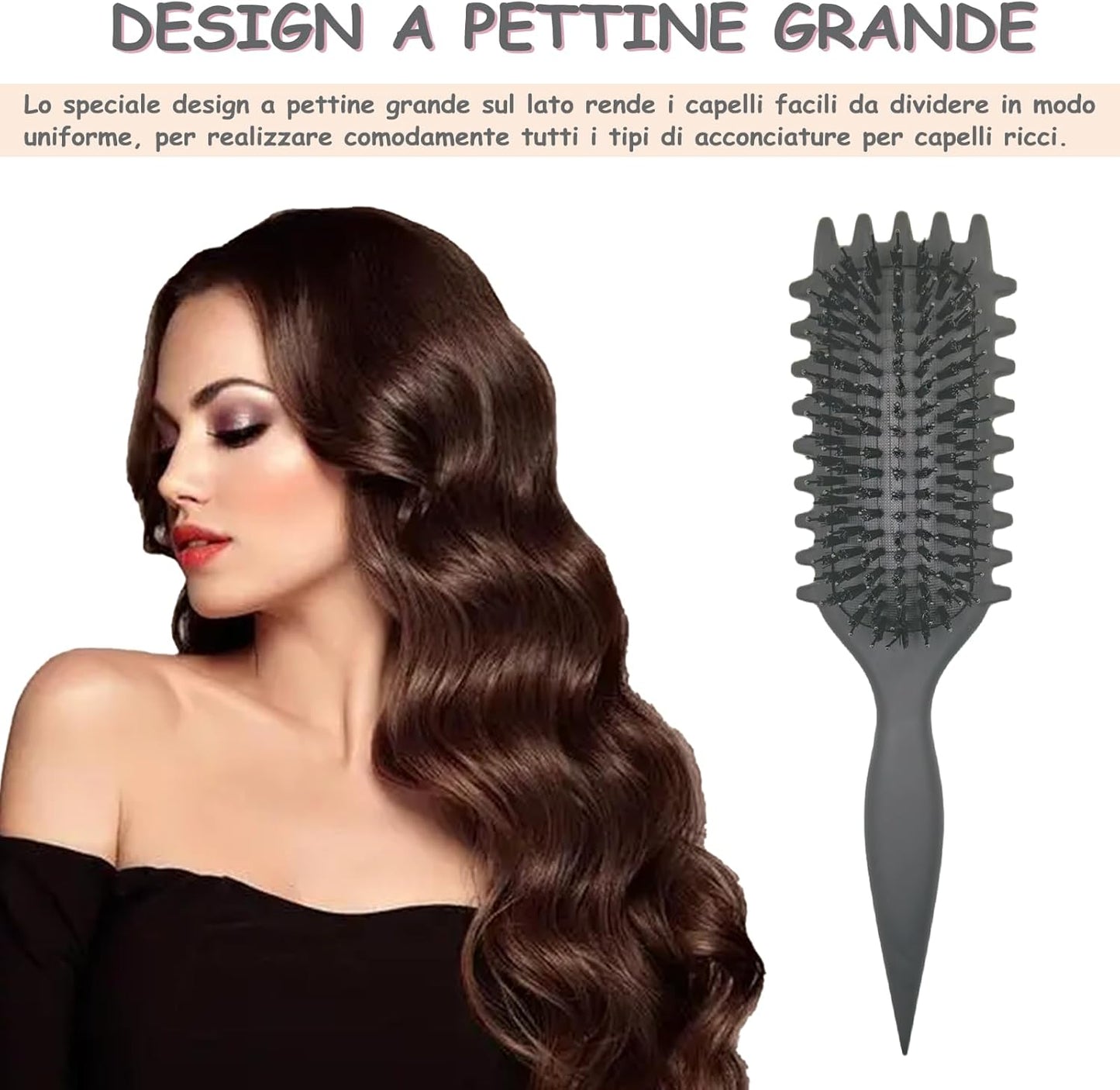 JOIYHY Curved Hair Brush, Curly Hair Brush, Brush for Hair Bounce, Professional Detangling Hair Brush for All Hair Types (Black)