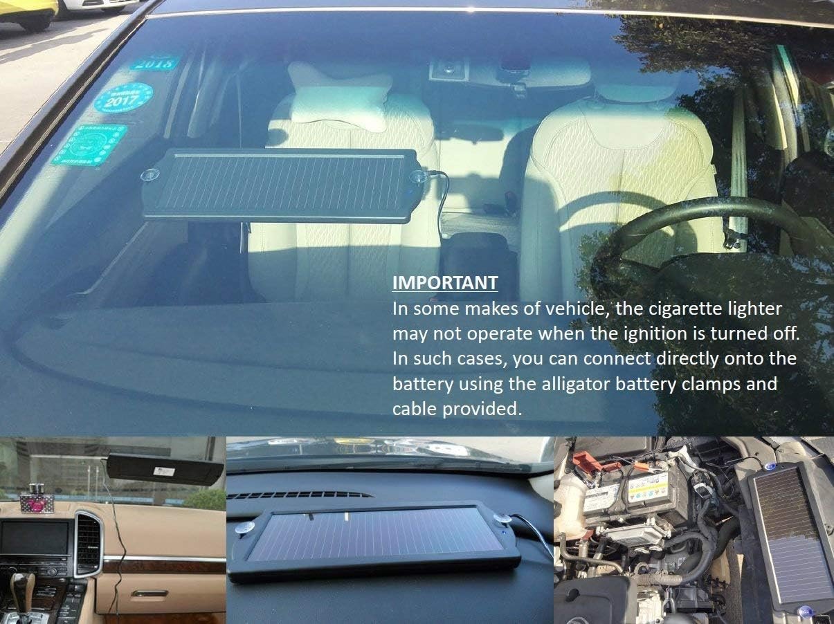 Sunway Solar Car Battery Trickle Charger & Maintainer 12V Solar Panel Power Charger With Cigarette Lighter Plug Battery Clamp For Car, Automotive, Motorcycle, Boat, Marine, Snowmobile, Watercraft, RV
