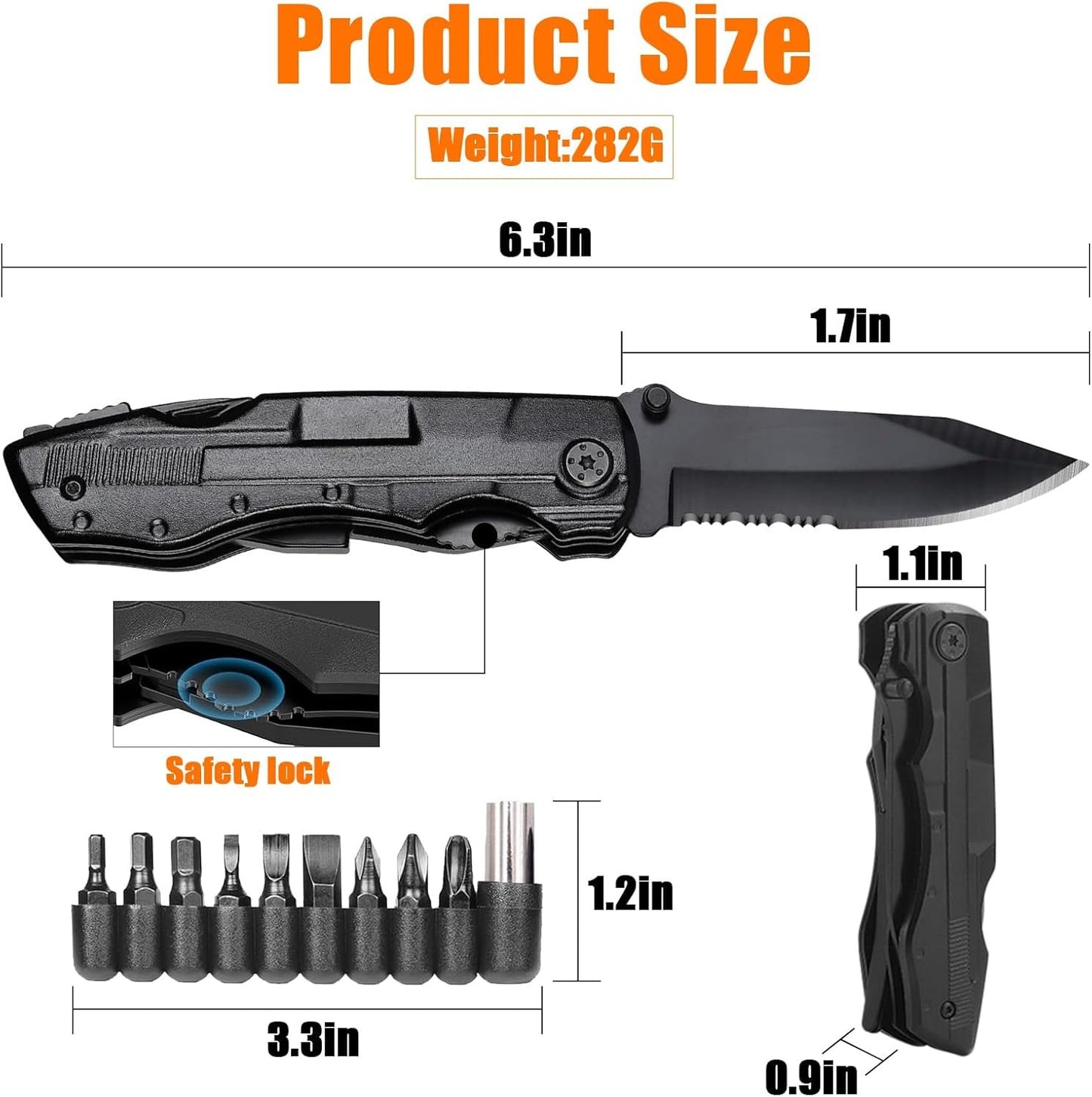 GPOOLCC Pocket Multitool with Safety Locking Handy, Gifts for Men, 12 in 1 Multi Tool with Pliers Knife Bottle Opener Screwdriver Saw, Perfect for Outdoor, Survival, Camping, Hiking, Simple Repair