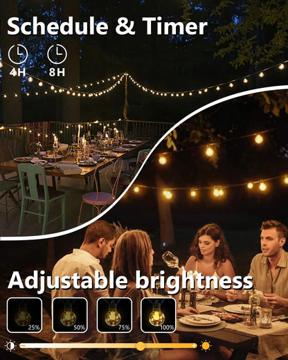 50FT Smart LED Outdoor String Lights – Dimmable G40 Globe LEDs Patio Lights Plug in with 25 LED Bulbs, Waterproof Hanging Light Connectable up to 100FT– Backyard Porch Balcony Party Decor