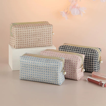 Checkered Makeup Bag for Purse Portable Zipper Make Up Pouch Small Cosmetic Case for Travel Accessories(Black)
