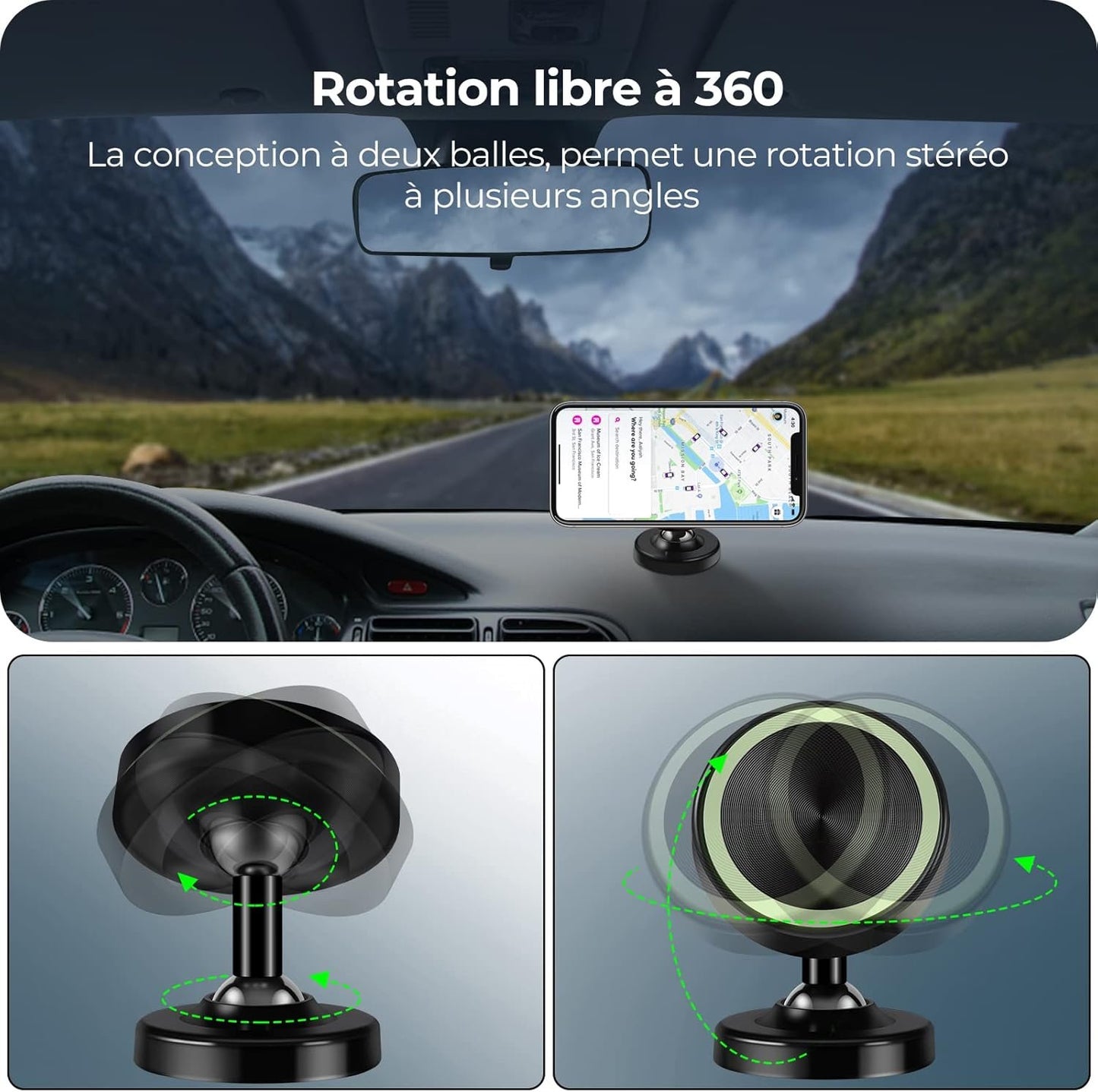 Vinabo 2 Pack Magnetic Car Phone Holder, Magnetic Car Phone Holder, 360° Rotation Car Phone Holder Compatible with All Smartphones