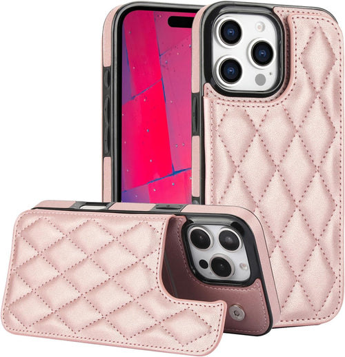 ELEPIK for iPhone 16 Pro Case, Wallet Case with Kickstand, [3 Card Holders] [Military Drop Protection] Durable PU Leather Magnetic Slim Wallet Phone Case for iPhone 16 Pro, Pink