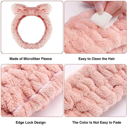 Spa Headband Facial Makeup Hairband Bowknot Head Wrap Coral Fleece Headbands for Washing Face Mask Shower 2PCS