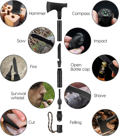 Hitdudu Camping Axe, Folding Portable Survival Hatchet Multi-Tool, Tactical Tomahawk with Hammer for Outdoor Hunting Hiking Camping
