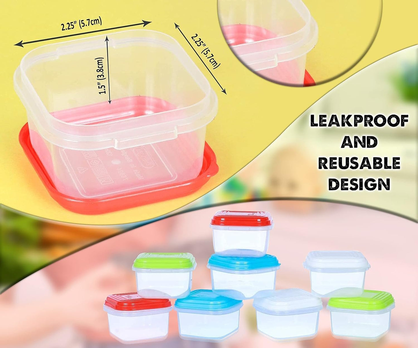 ARSUK Baby Food Storage Containers (4 oz/120ml) - Small Containers with Lids for Freezer - Plastic Snack Pots, Microwave & Dishwasher Safe, BPA Free (8 Pack)