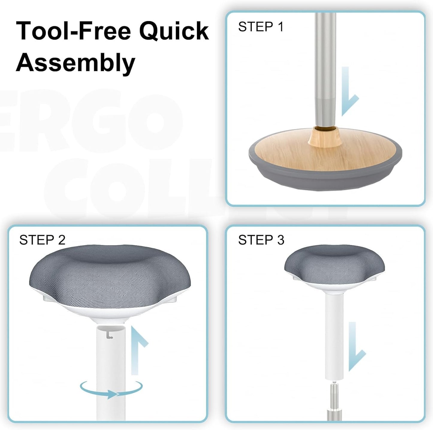 ERGO COLLECT Ergonomic Wobble Stool Chair, Adjustable Height Standing Desk Chair, Swivel Stool with Rocking Motion, Foam Cushion Non-Slip Base, Portable Stool for Home, Office and Classroom, Grey