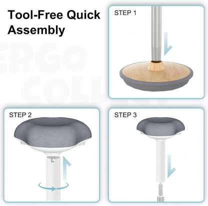 ERGO COLLECT Ergonomic Wobble Stool Chair, Adjustable Height Standing Desk Chair, Swivel Stool with Rocking Motion, Foam Cushion Non-Slip Base, Portable Stool for Home, Office and Classroom, Grey