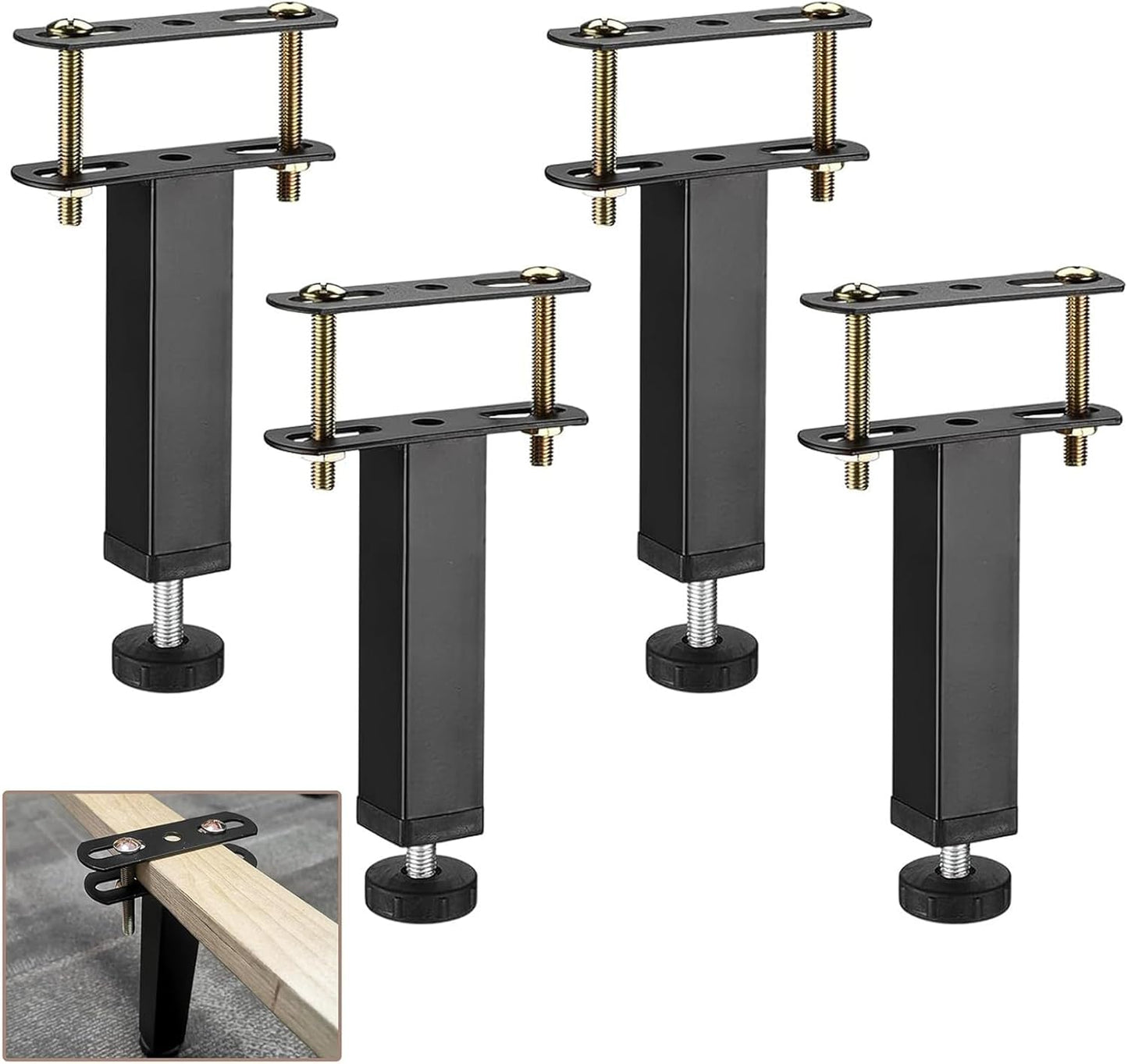 DJCYGG Set of 4 Adjustable Feet for Bed, T-Shaped Furniture Legs, Under the Bed Support Legs, Slatted Foot for Bed Table Sofas, with Screws (Black, 28 cm)
