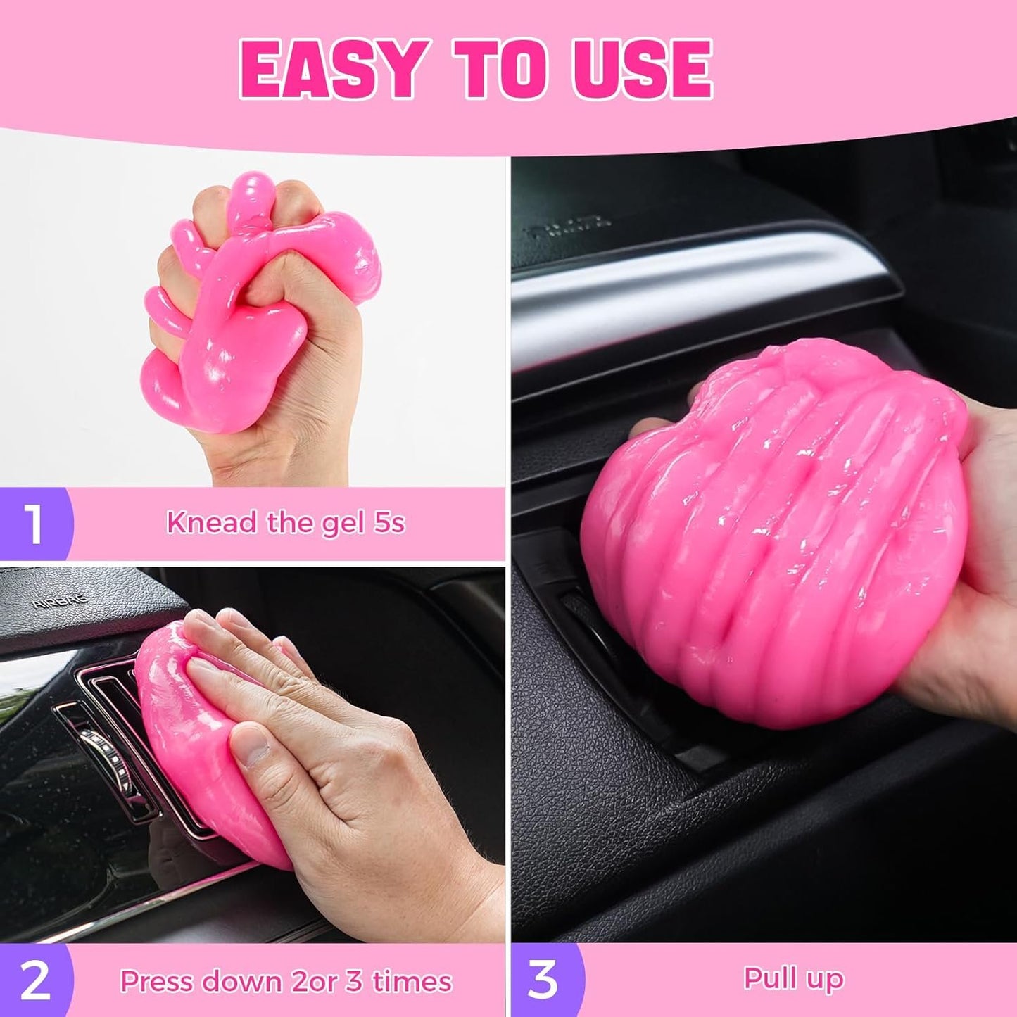 vioview 4 Pack Car Cleaning Gel, Pink Car Cleaning Putty, Universal Auto Detailing Tools Car Slime for Air Vent, Dashboard and Keyboard, Auto Accessories for Women