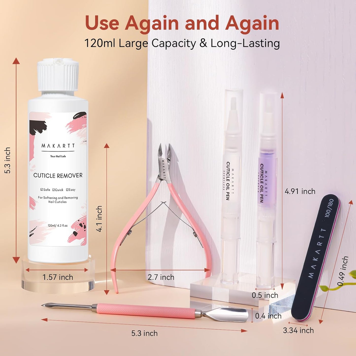 Makartt Cuticle Remover Kit, Nail Care Kit with Cuticle Oil Pen, Cuticle Trimmer, Nail File & 120ml Cuticle Remover Liquid, Nail Manicure Kit for Cuticle Softener & Moisturize