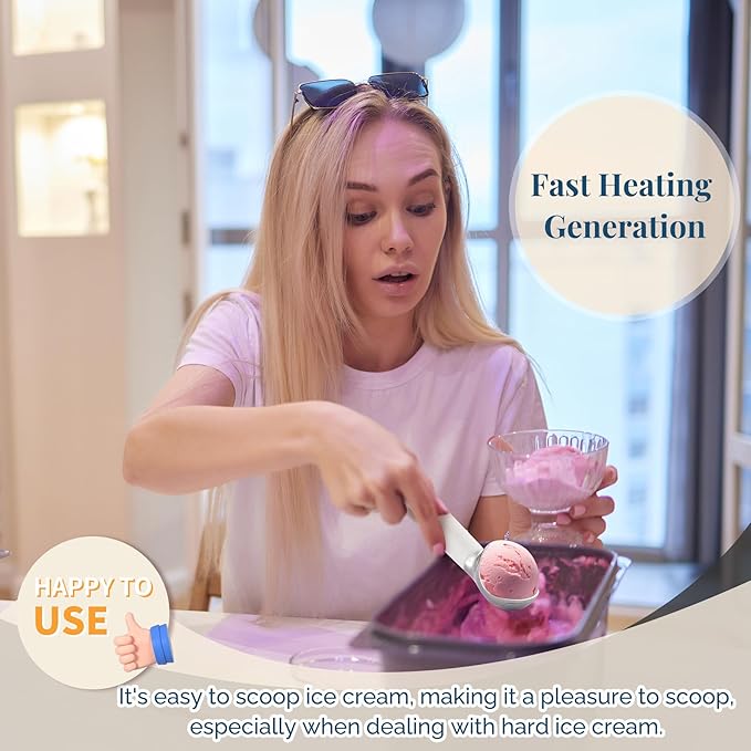 Heated Ice Cream Scoop, USB Rechargeable Electric Scooper with LED Display, Heats to 158°F for Hard Ice Cream, Easy for Seniors & Kids, IP67 Waterproof – White