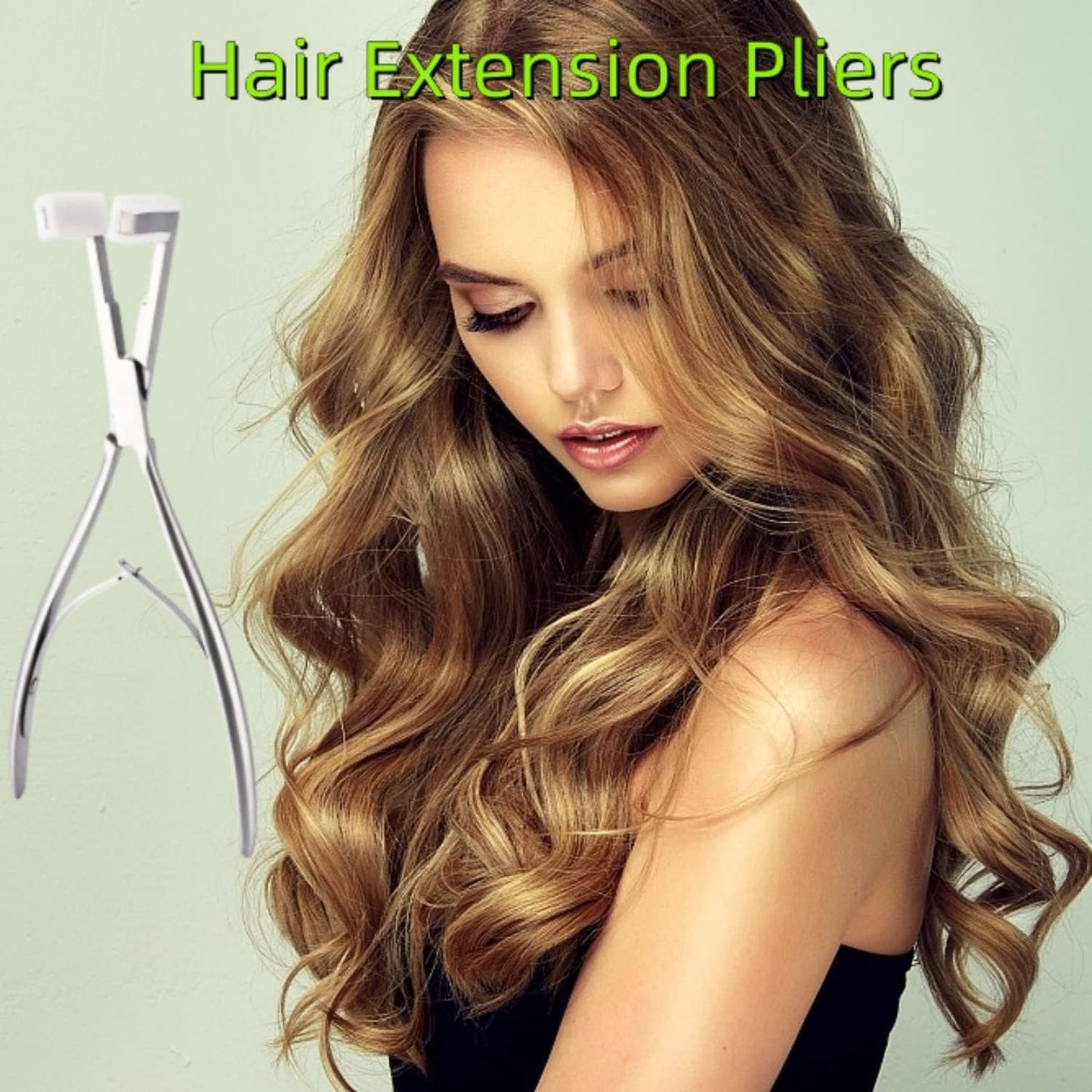 Hair Extensions Tools Kit, Professional Tape in Hair Sealing Pliers Flat Surface Hair Extension Plier Tools with Double Sided Replacement Adhesive Tape Tabs -Silvery