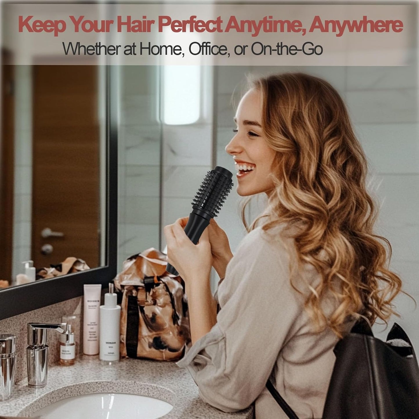 Cordless Hair Curling Iron Brush, Mini Travel Hot Straightener Comb, 3-in-1 Portable Wave Curling Wand, 1.5″ Ionic Heated Brush, USB Rechargeable Hair Curler, Black