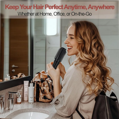 Cordless Hair Curling Iron Brush, Mini Travel Hot Straightener Comb, 3-in-1 Portable Wave Curling Wand, 1.5″ Ionic Heated Brush, USB Rechargeable Hair Curler, Black