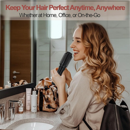 Cordless Hair Curling Iron Brush, Mini Travel Hot Straightener Comb, 3-in-1 Portable Wave Curling Wand, 1.5″ Ionic Heated Brush, USB Rechargeable Hair Curler, Black