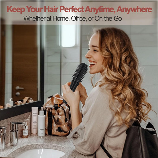 Cordless Hair Curling Iron Brush, Mini Travel Hot Straightener Comb, 3-in-1 Portable Wave Curling Wand, 1.5″ Ionic Heated Brush, USB Rechargeable Hair Curler, Black