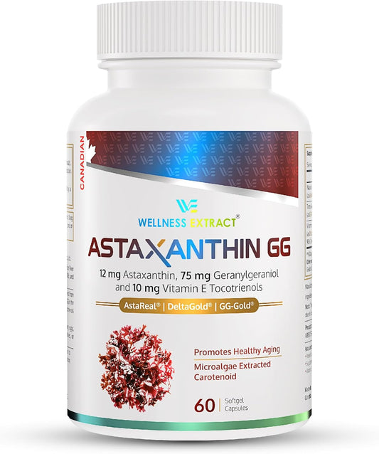 Astaxanthin-GG – AstaREAL™ Astaxanthin Supplement, GG-Gold® Geranylgeraniol, DeltaGold® Tocotrienols Supports Eye, Skin and Heart Health - 60 softgels
