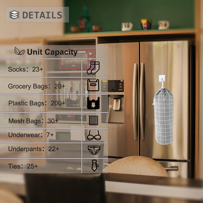 SYIPO Plastic Bag Holder, Wall Mount Organizer, Shopping Bags Carrier, Washable Large Grocery Storage Dispenser for Home Kitchen Travelling, Free Adjustment with Drawstring (Check Gray)