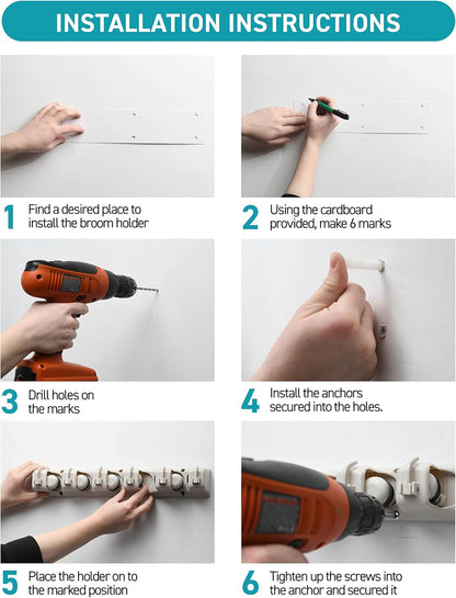 Home-it Mop and Broom Holder Wall Mount Garden Tool Storage Tool Rack Storage & Organization for the Home Plastic Hanger for Closet Garage Organizer (5-position)