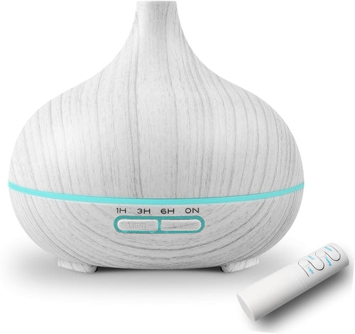 550ml Essential Oil Diffuser, Aromatherapy Ultrasonic Diffusers Fragrant Humidifier Vaporizer with Remote Control, Night Lights, Timer Auto Off, White Wood Grain