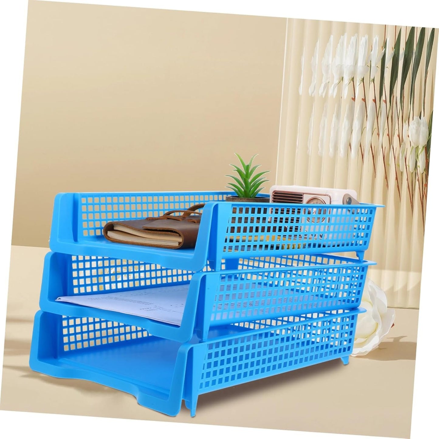 SEWACC 3pcs Stackable Plastic File Trays for Desk Elegant Paper Organizer for Classroom Office Use and Easy to Maintain Minimalist Design for Efficient Workspace Organization