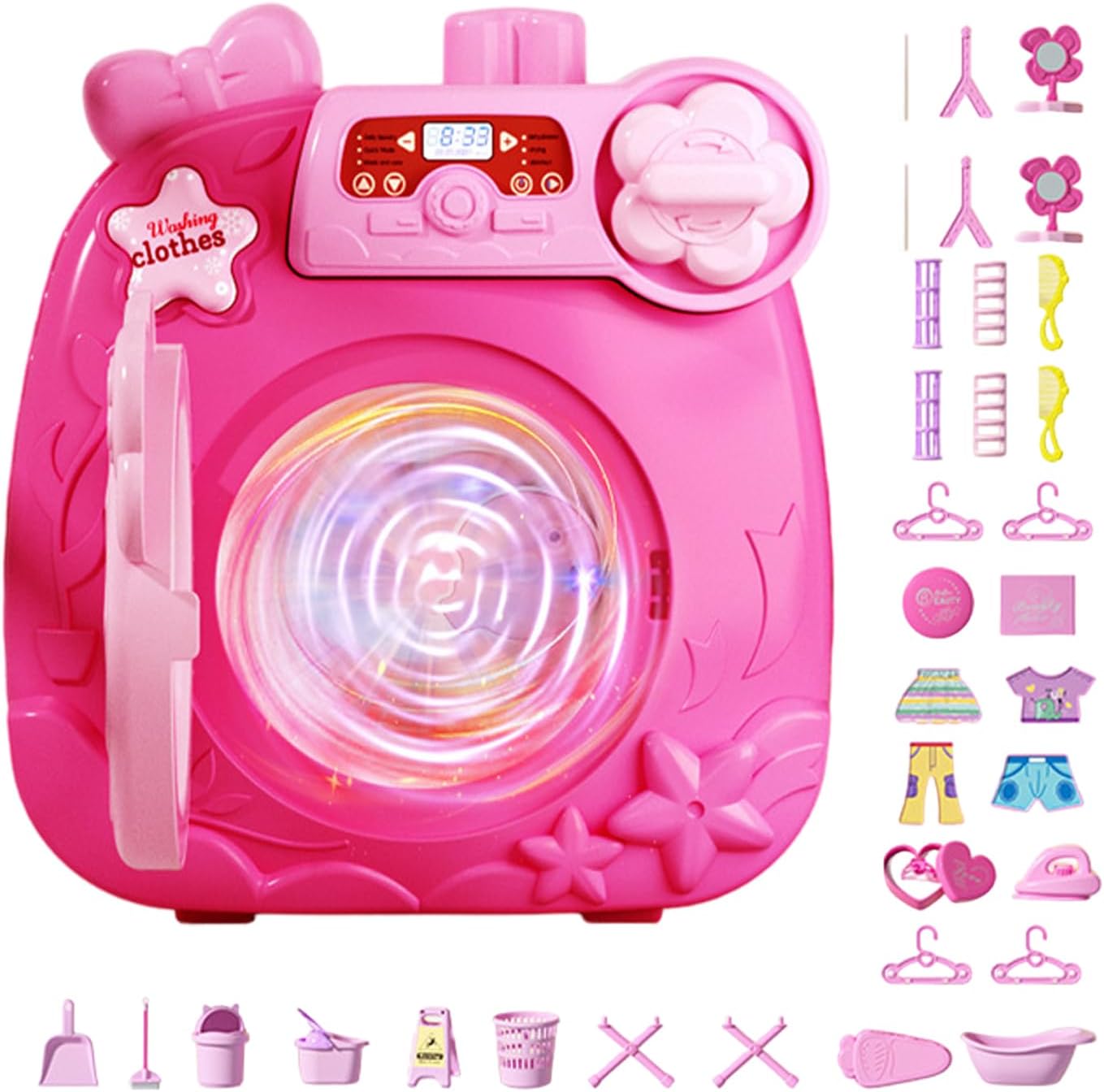 ccuzs Kids Washing Machine, Interactive Pretend Play Washer and Dryer, Miniature Educational Toy with Accessories for Girls and Boys, Material: ABS, 8.58x4.33x8.94in