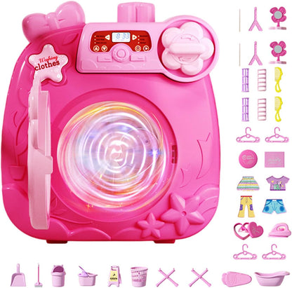 ccuzs Kids Washing Machine, Interactive Pretend Play Washer and Dryer, Miniature Educational Toy with Accessories for Girls and Boys, Material: ABS, 8.58x4.33x8.94in