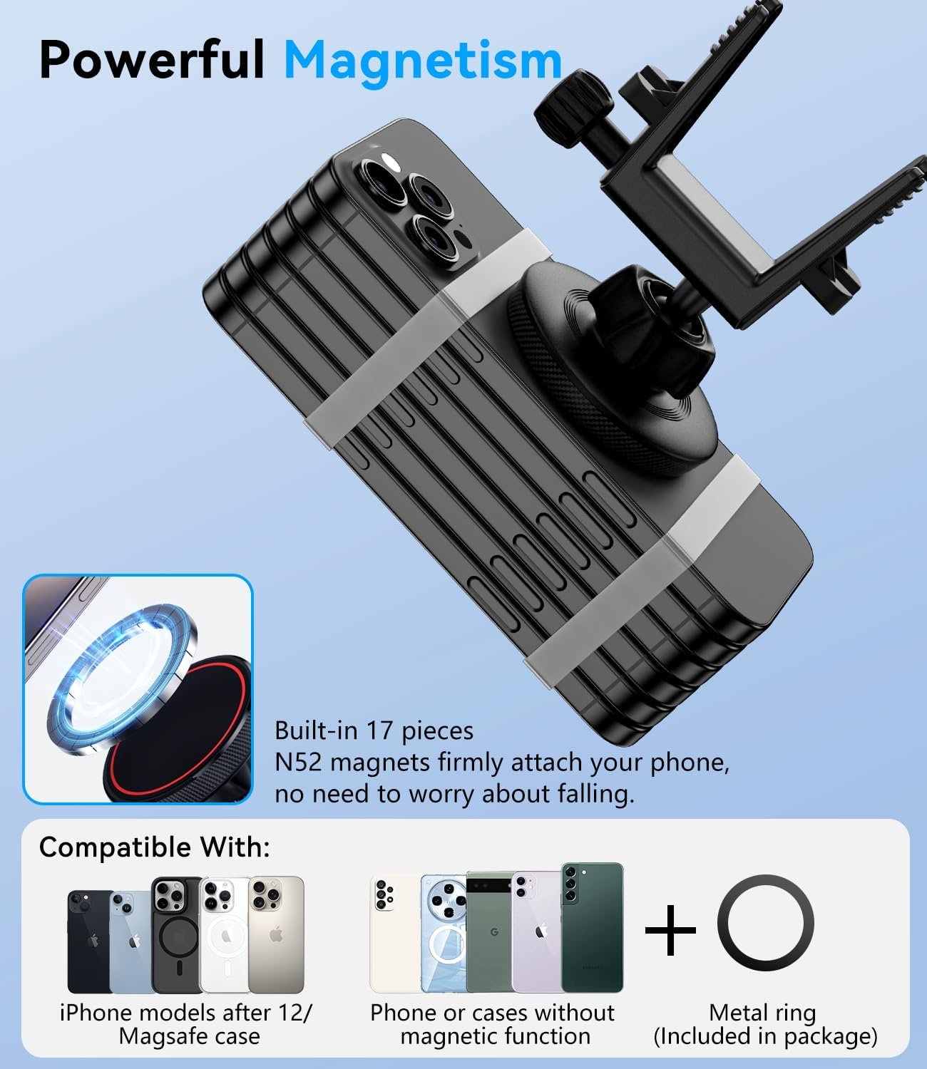 ALAFLY Compatible with Magsafe Car Mount for Mercedes Benz A/B/C/E/G/GLA/GLK/Mini Cooper Round Air Vent, Strong Magnetic Phone Holder for iPhone 16 15 14 13 12 Pro Max Plus Mini