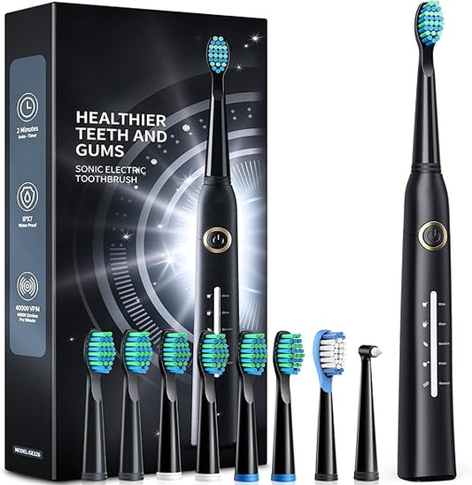 Sonic Electric Toothbrushes for Adults and Kids, 8 Brush Heads Electric Toothbrush with 40000 VPM Deep Clean 5 Modes, Rechargeable Fast Charge 4 Hours Last 30 Days