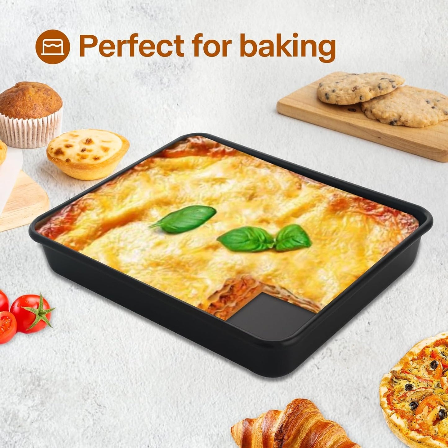 Barlket Black Deep Baking Pans Set Nonstick 9/11/13 Inch Rectangle Cake Pan Heavy Duty Thickness Bakeware for Toaster Oven, Thanksgiving Christmas Roast Turkey, 3-Pack