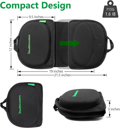 IHEALTHCOMFORT Small Travel Seat Cushion,Portable and Foldable Gel Memory Foam Cushion,Multi-Functional Supportive Firm Butt Pillow,for Long Sitting Driving Trip