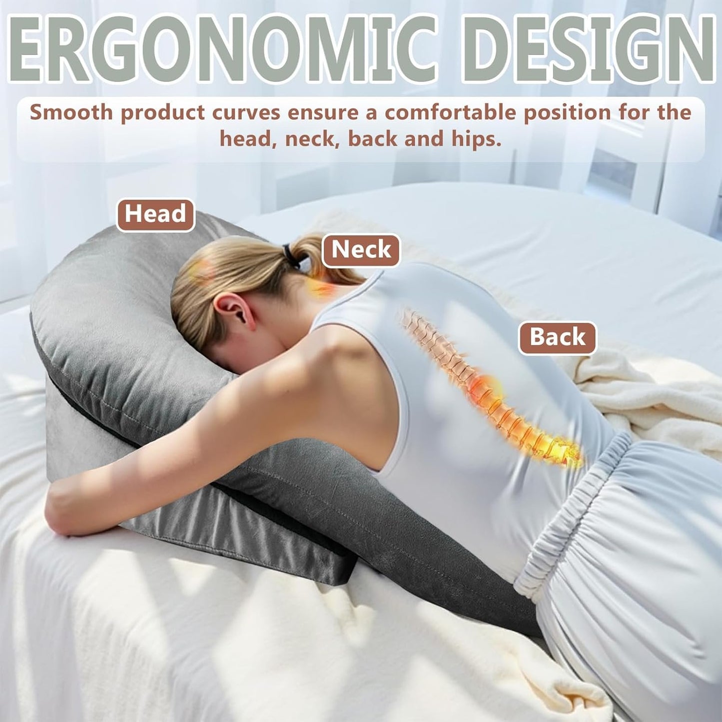 BBTEQEKN Face Down Pillow for Sleeping, Foam Pillow After Surgery, Massage Pillow Face Down After Eye Surgery, Ergonomic Pillow for Neck Pain Relief, Grey