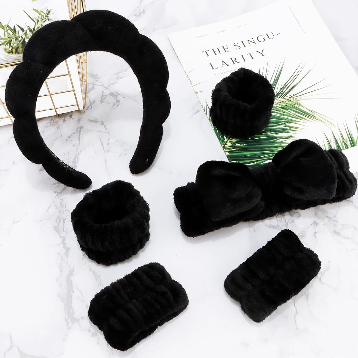 Cozy Manor Skincare Headband Spa Headband for Women Cute head band for washing face Soft Elastic Skin Care Headband and Wristband Set