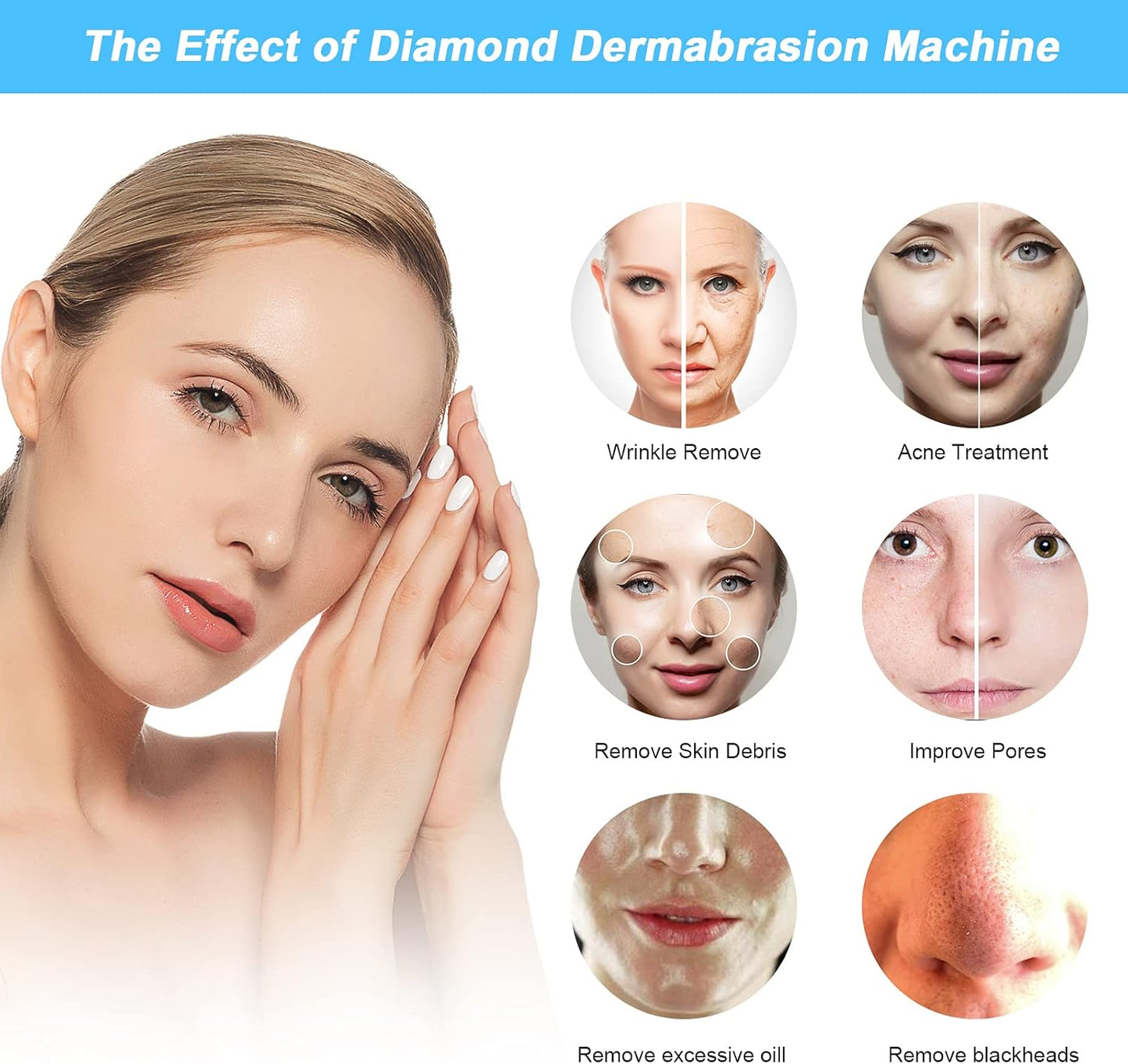 2 in 1 Diamond Microdermabrasion Machine Professional Blackhead Removal Equipment, 65-68cmHg Suction Power Professional Dermabrasion Facial Skin Care Massager for Home Salon Use with 300 Cotton Filter
