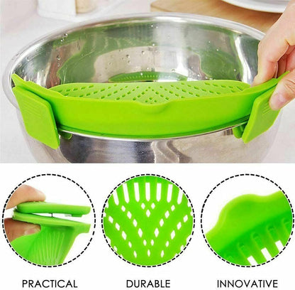 2 Pcs Clip on Strainer, Pot Strainer for Pasta Meat Vegetables Fruit, Silicone Strainer - Fit All Pots Bowls.