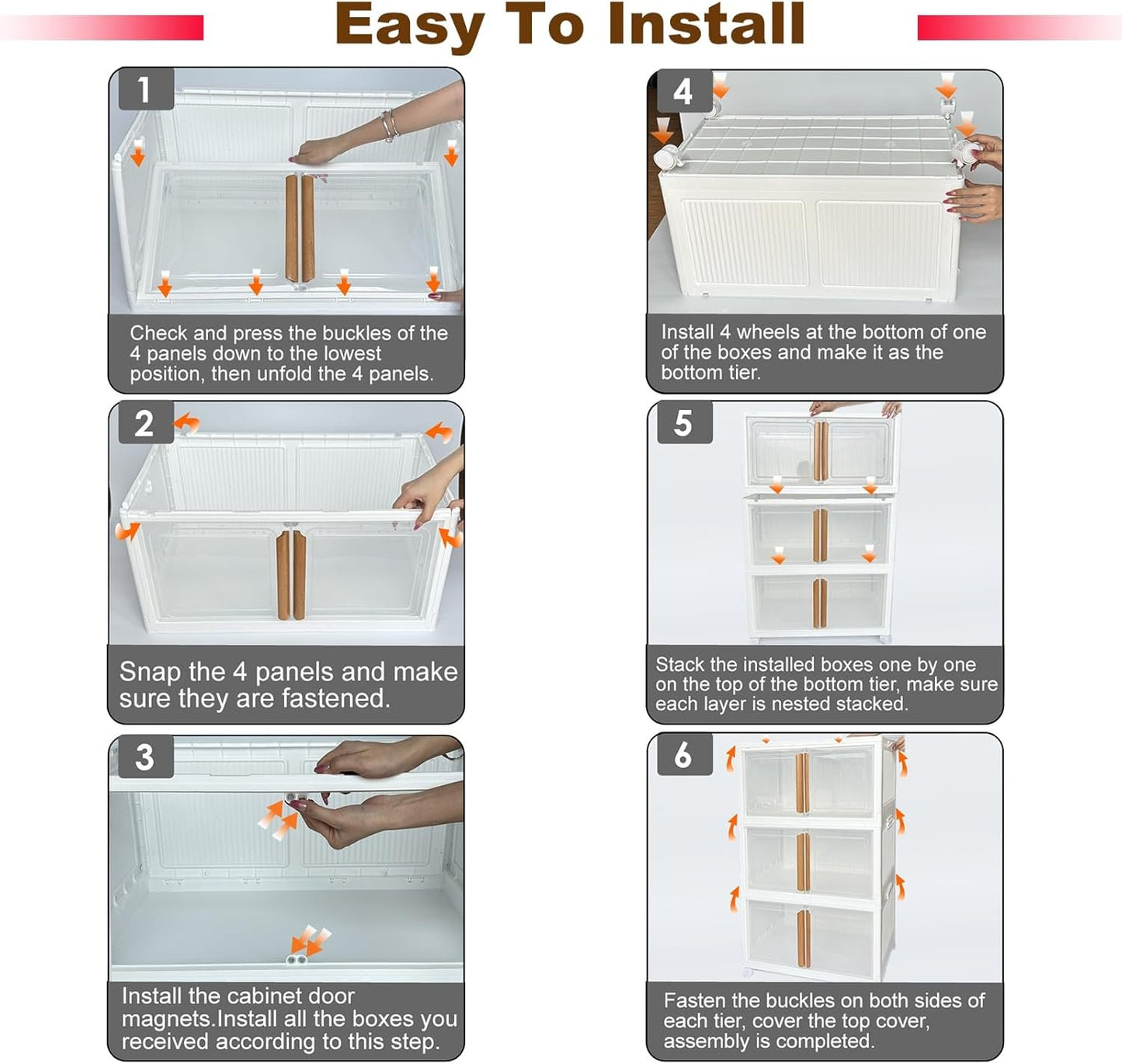Storage Bins with Lids - 4-Tier Closet Organizer Stackable Bathroom & Bedroom Boxes, Space-Saving Water-Resistant Storage Box with Handles & Wheels for Toilet, Dorm, Home Organization