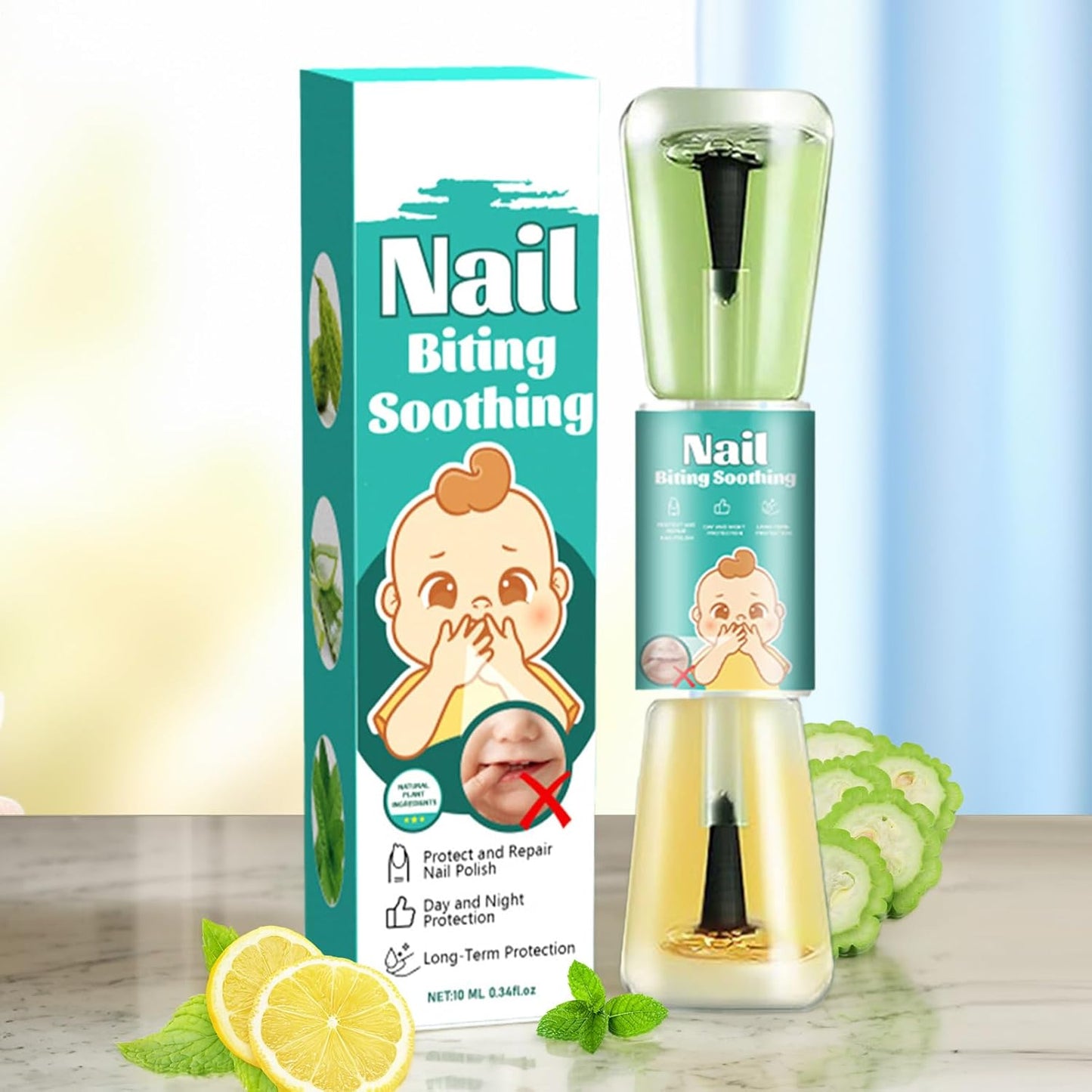 Nail Biting Polish, Nail Biter Stopper Polish, Safety & Effective Solution, Gentle and Bitter Taste, Ideal for Thumb Sucking, Deterring, Fingernail Care, Protector, No Bite, 10 ml