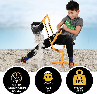 Stargo Sand Digger Kids Excavator Ride on Toy, Solid Steel Rotates 360, Hard Hat for Role Play, Outdoor Sandbox Toy Digger for Kids, Sand Dirt Snow