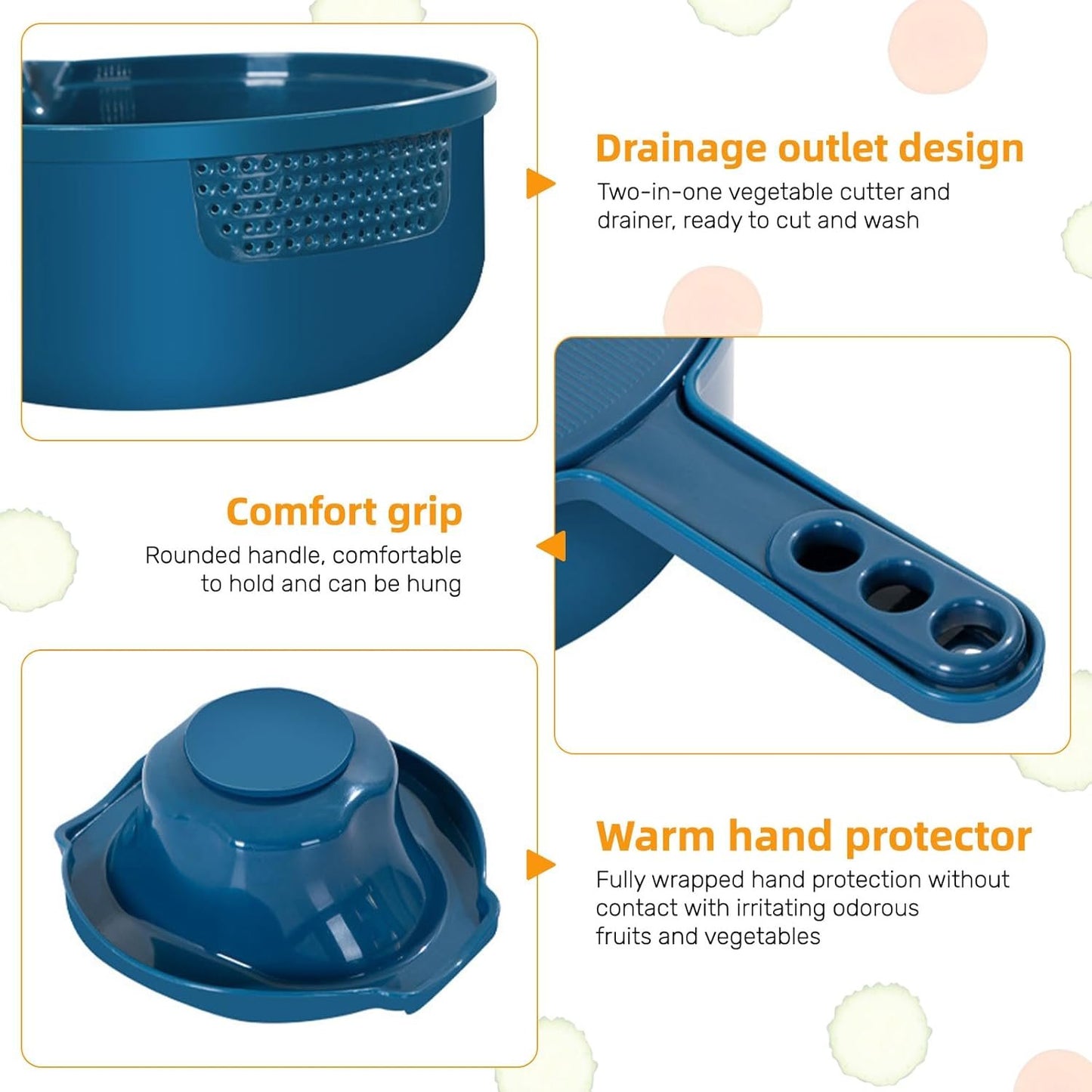 Vegetable and Cheese Grater Tool Set, Multifunction with Drain Basket, Vegetable Slicer, Mandolin Slicer, Chopper, Kitchen Gadget, Peeler and Shredder (Blue, 9 in