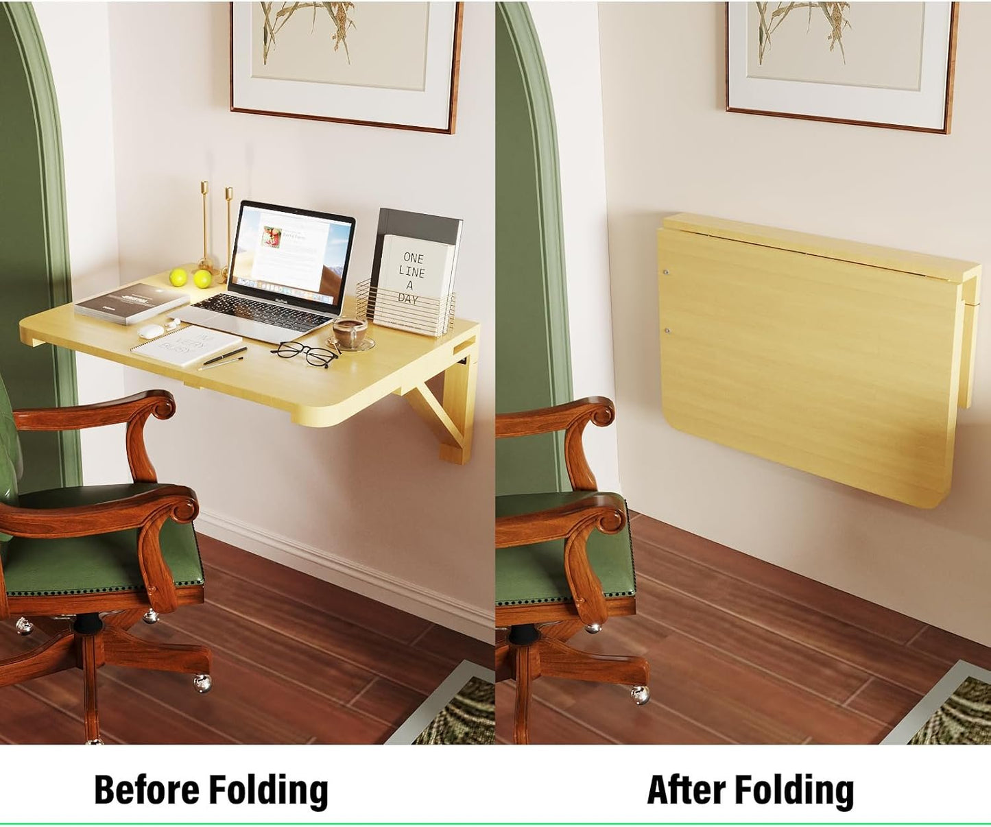 Barlezy Wall Mounted Folding Table, Floating Wall Mounted Desk, Solid Wood Wall Mounted Drop Leaf Tables for Dining, Office, Laundry Room (31.5" x 23.62" x 11.81")