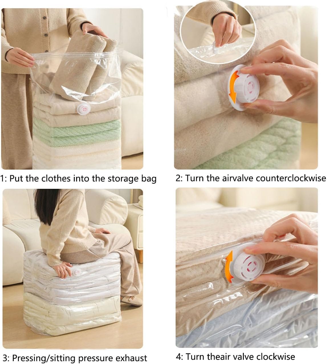 4-Pack Heavy-Duty Vacuum Storage Bags, No Pump Needed Space Saver Bags,luggage packing organizers - Extra Thick 3D Compression Bags for Travel, Home, Moving, Clothes, Bedding (Jumbo)