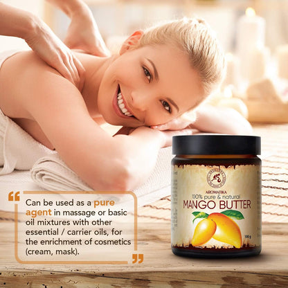 Mango Butter 100 g - Mangifera Indica - Indonesia - 100% Natural and Pure - Refined - Intensive Care for the Body - Hair and Skin - Nail Care - Hands - Lips - Massage - Cosmetics