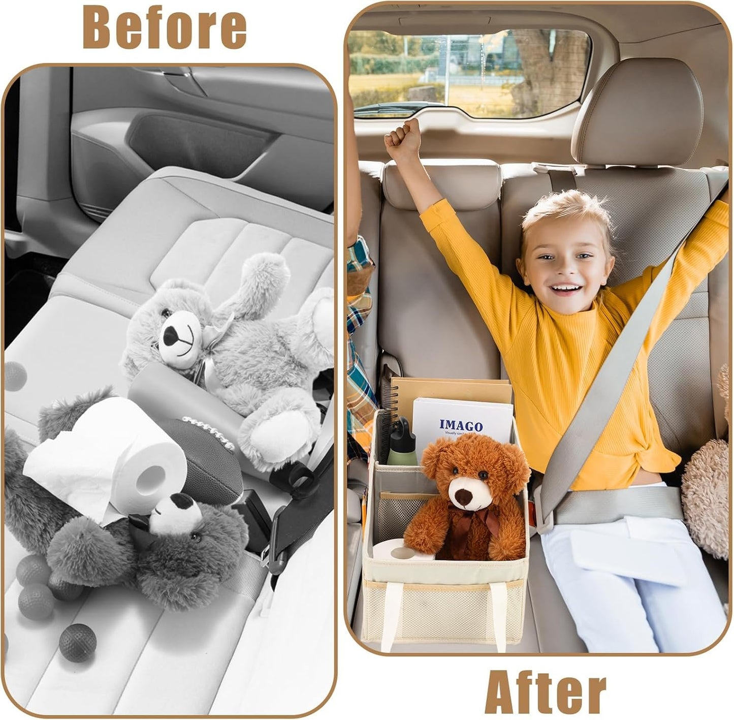 Honeydak Car Storage Organizer Box for Console Front/back Seat with Divide and Multi-pockets Automotive Car Caddy Organizer for SUV, Truck Foldable Passenger Seat Organizer for Kids Adults Accessories