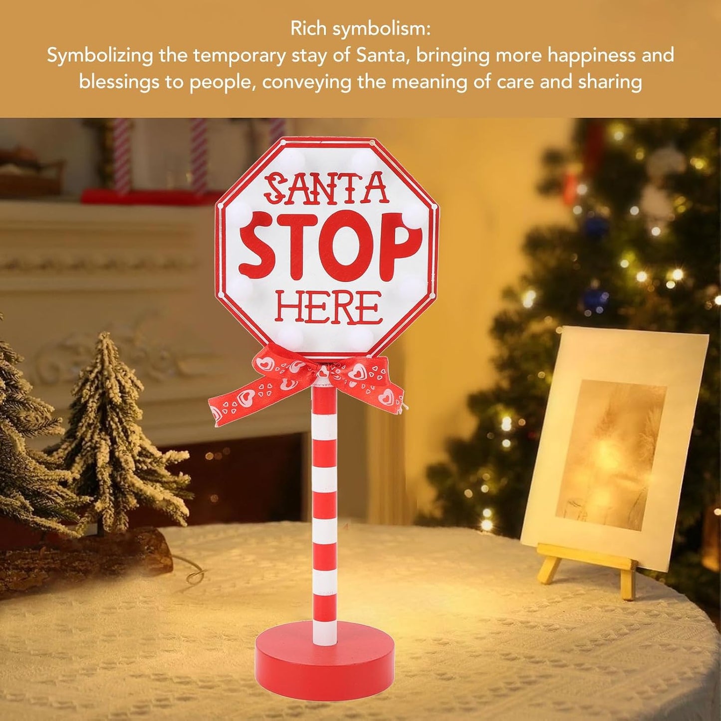 Santa Stop Here Sign Desktop Lamp with LED Warm Light Suitable for Xmas Ambience Santa Stop Here Pole Sign