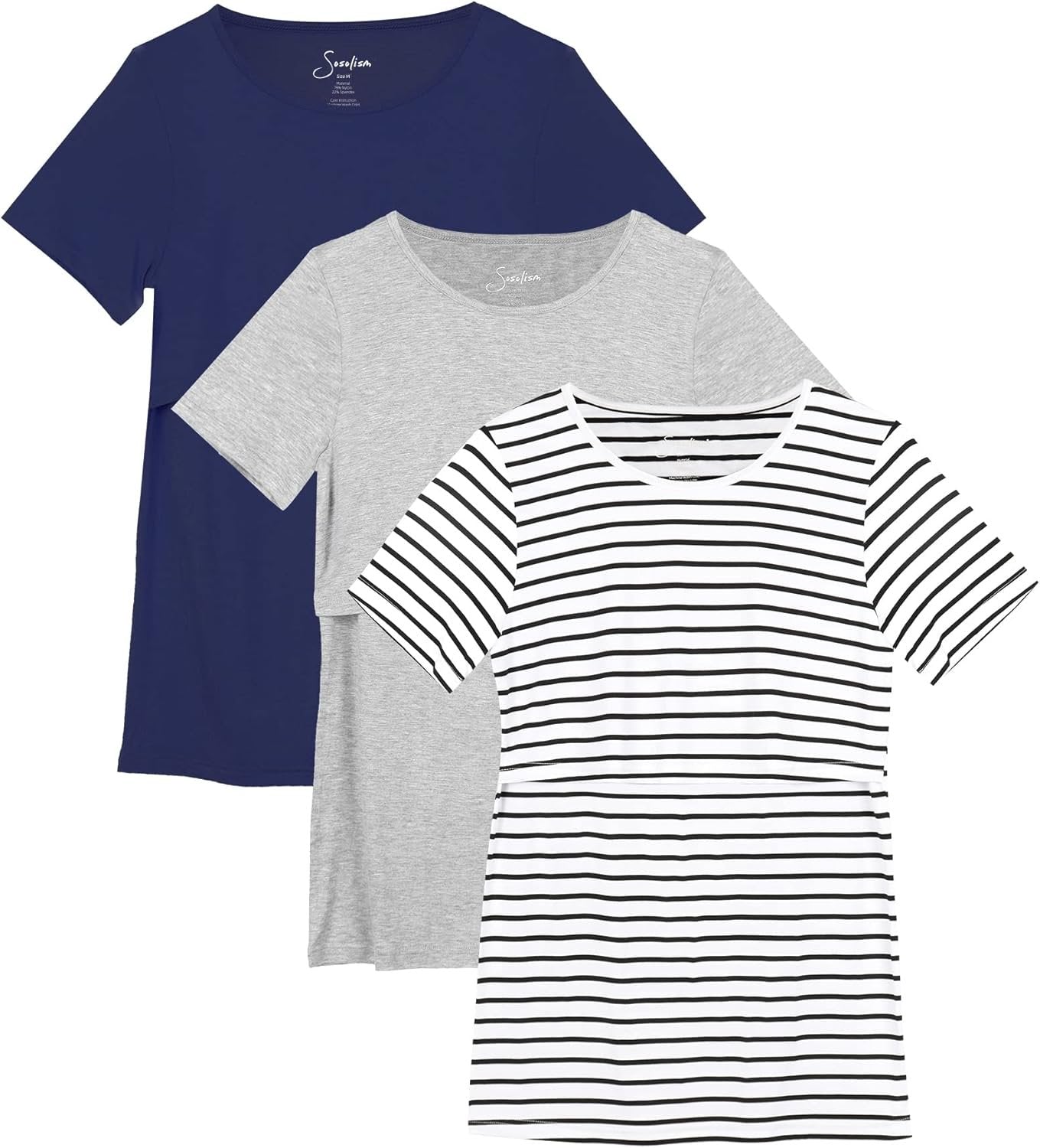 Sosolism 3 Packs Nursing Tops for Women Breastfeeding Clothes Summer Short Sleeve Maternity Shirt Pregnancy Clothing